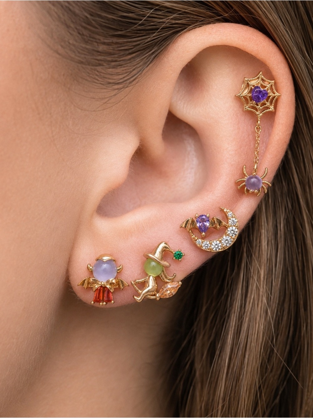 Happy Halloween Stud Set, Halloween Earrings Set, Dracula Witch Earrings Set